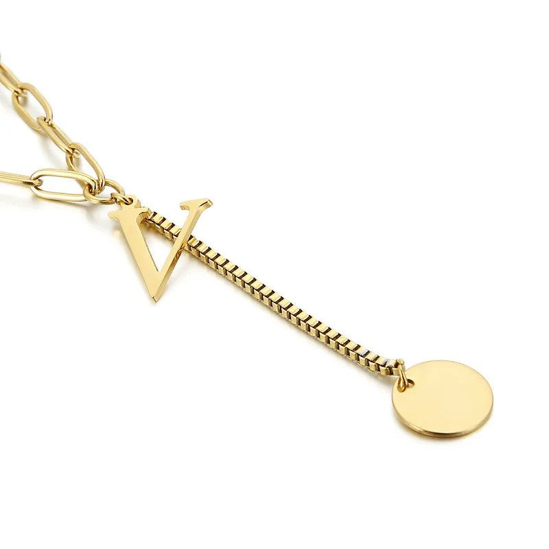 Initial Letter Box Chain Necklace