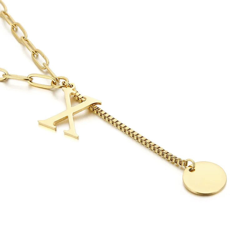 Initial Letter Box Chain Necklace