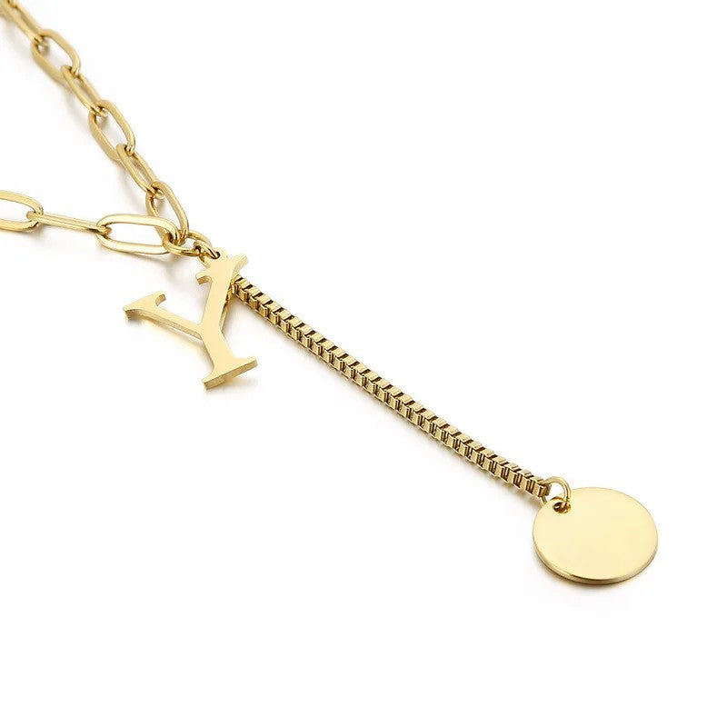 Initial Letter Box Chain Necklace