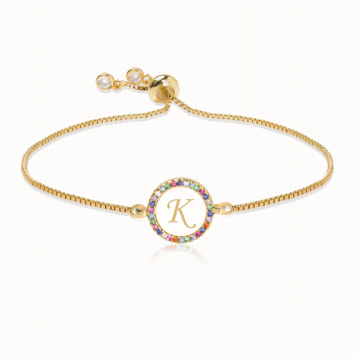 Rainbow Crystal Initial Bracelet
