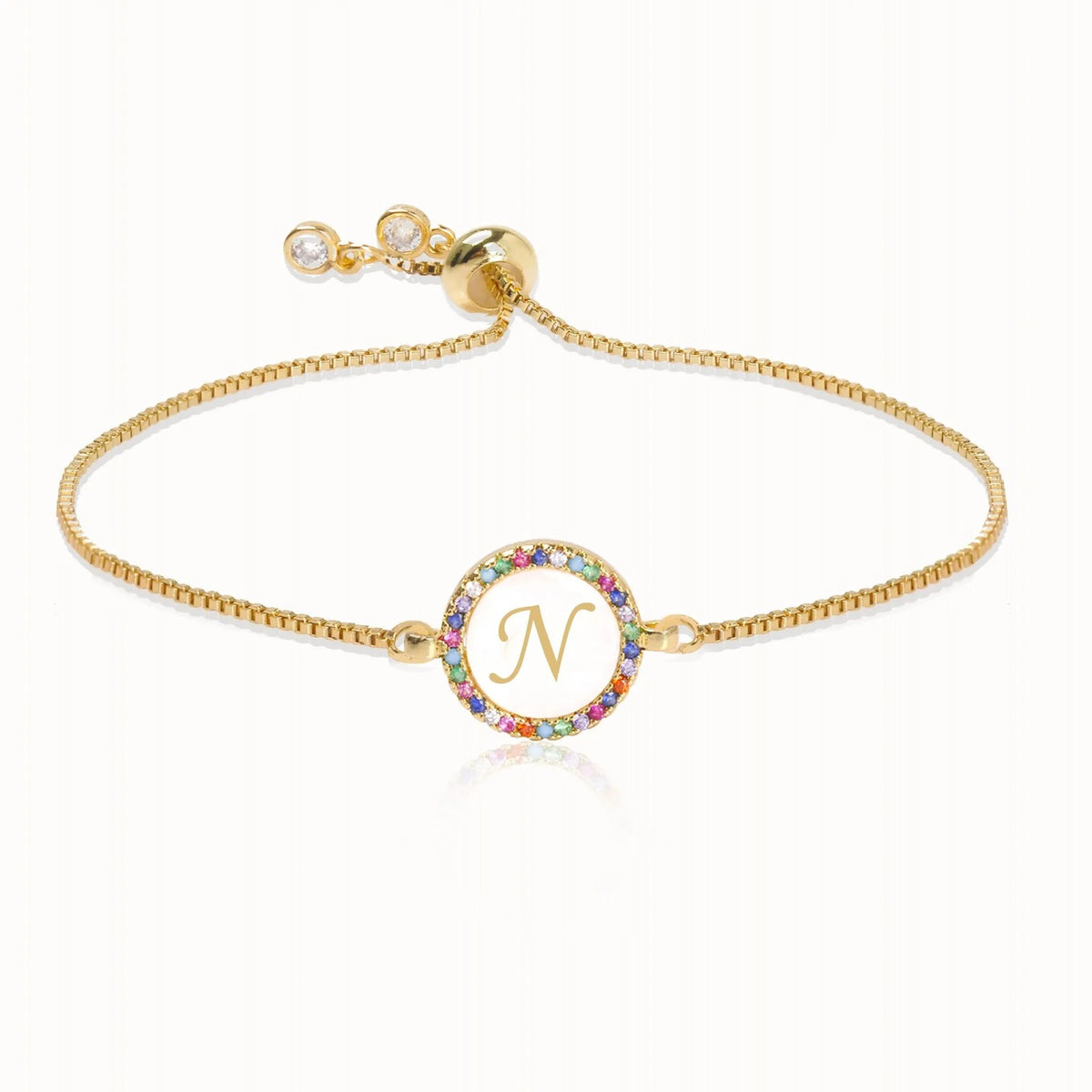 Rainbow Crystal Initial Bracelet