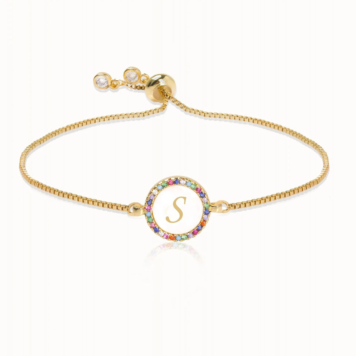 Rainbow Crystal Initial Bracelet