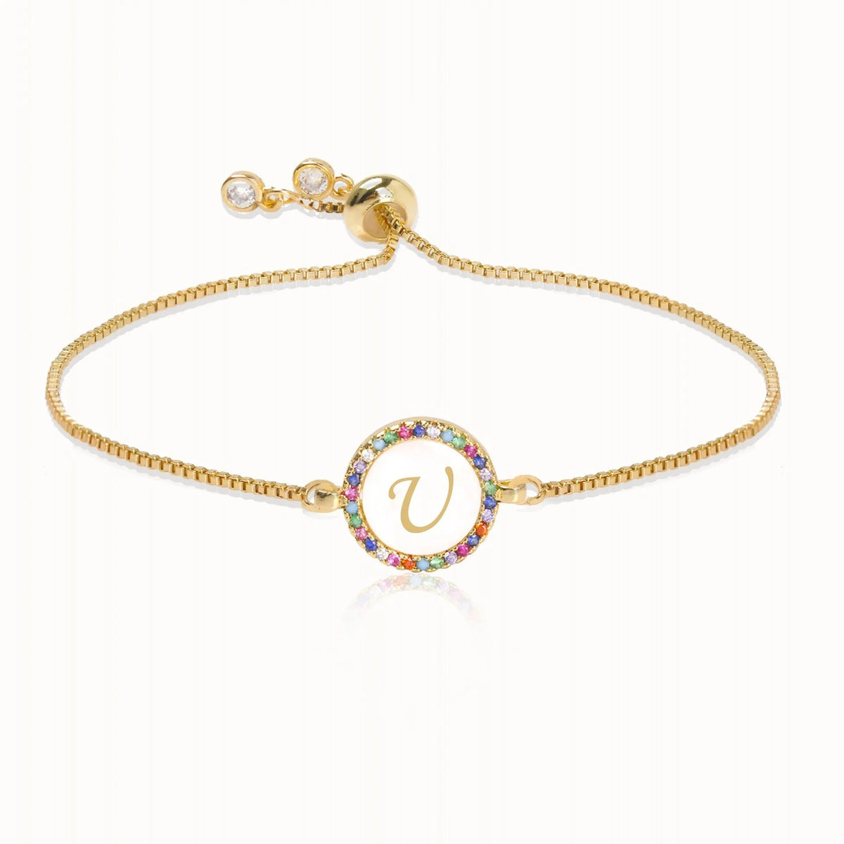 Rainbow Crystal Initial Bracelet