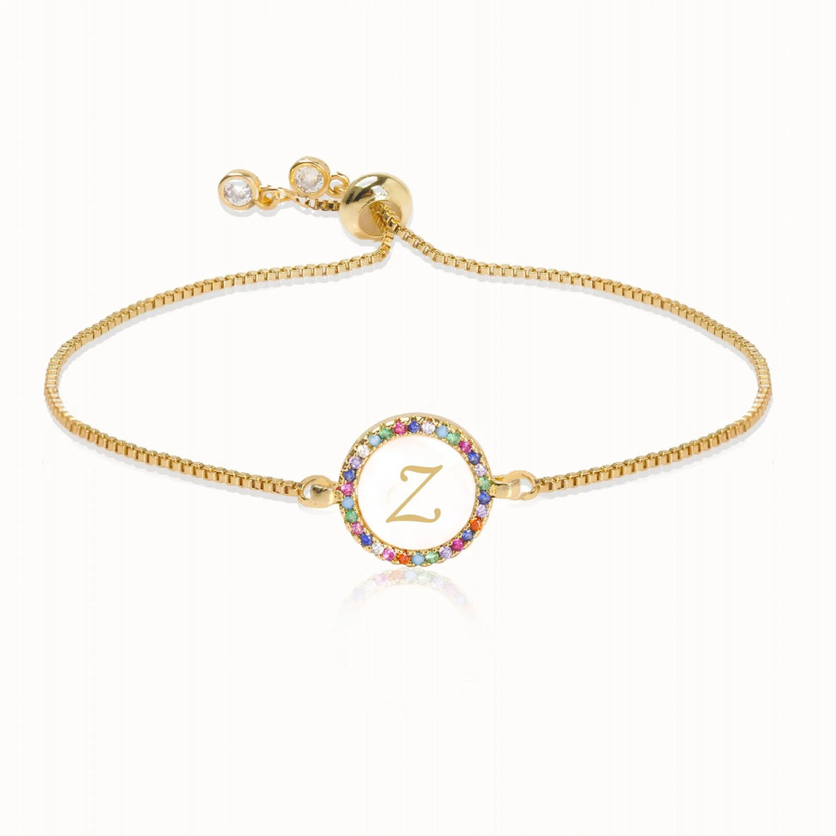 Rainbow Crystal Initial Bracelet