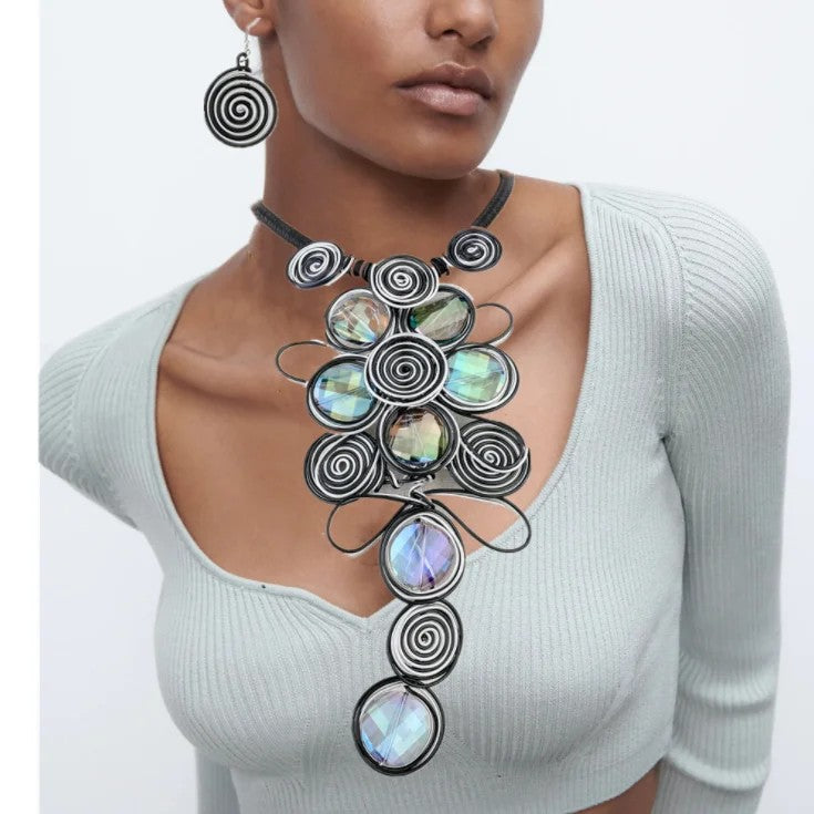 Spiral Crystal Statement Necklace Set