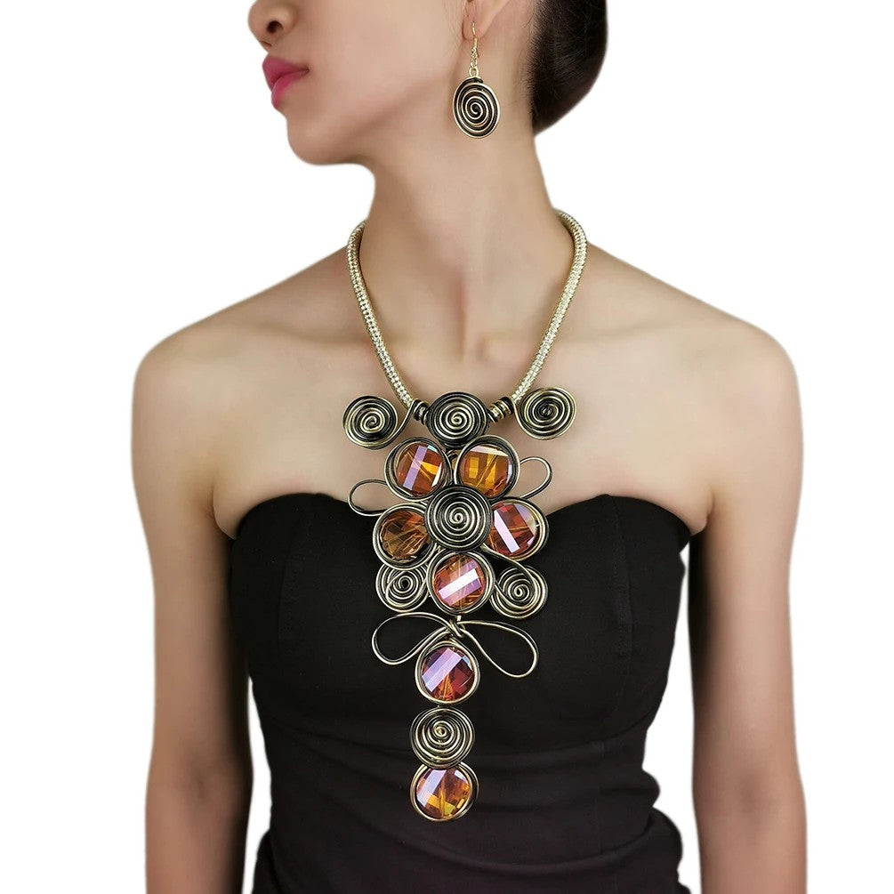 Spiral Crystal Statement Necklace Set
