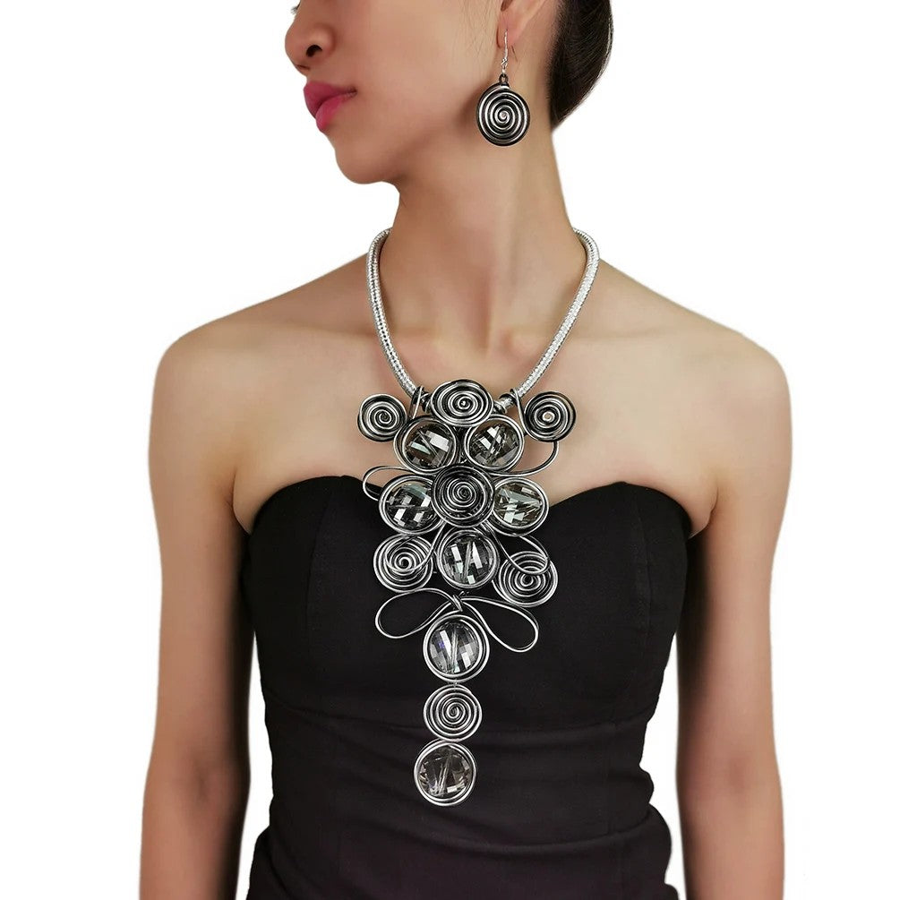 Spiral Crystal Statement Necklace Set