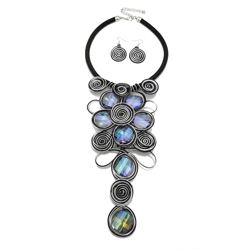 Spiral Crystal Statement Necklace Set