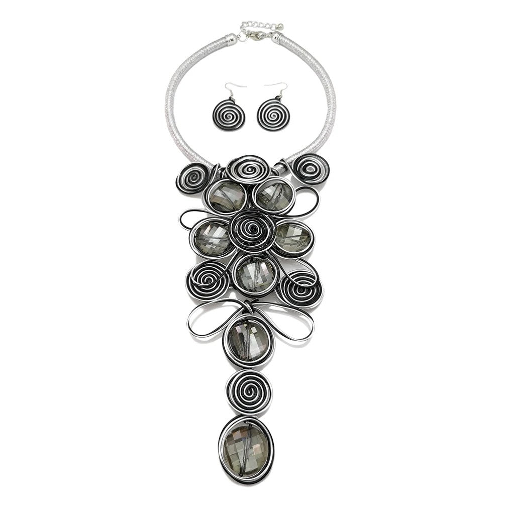 Spiral Crystal Statement Necklace Set