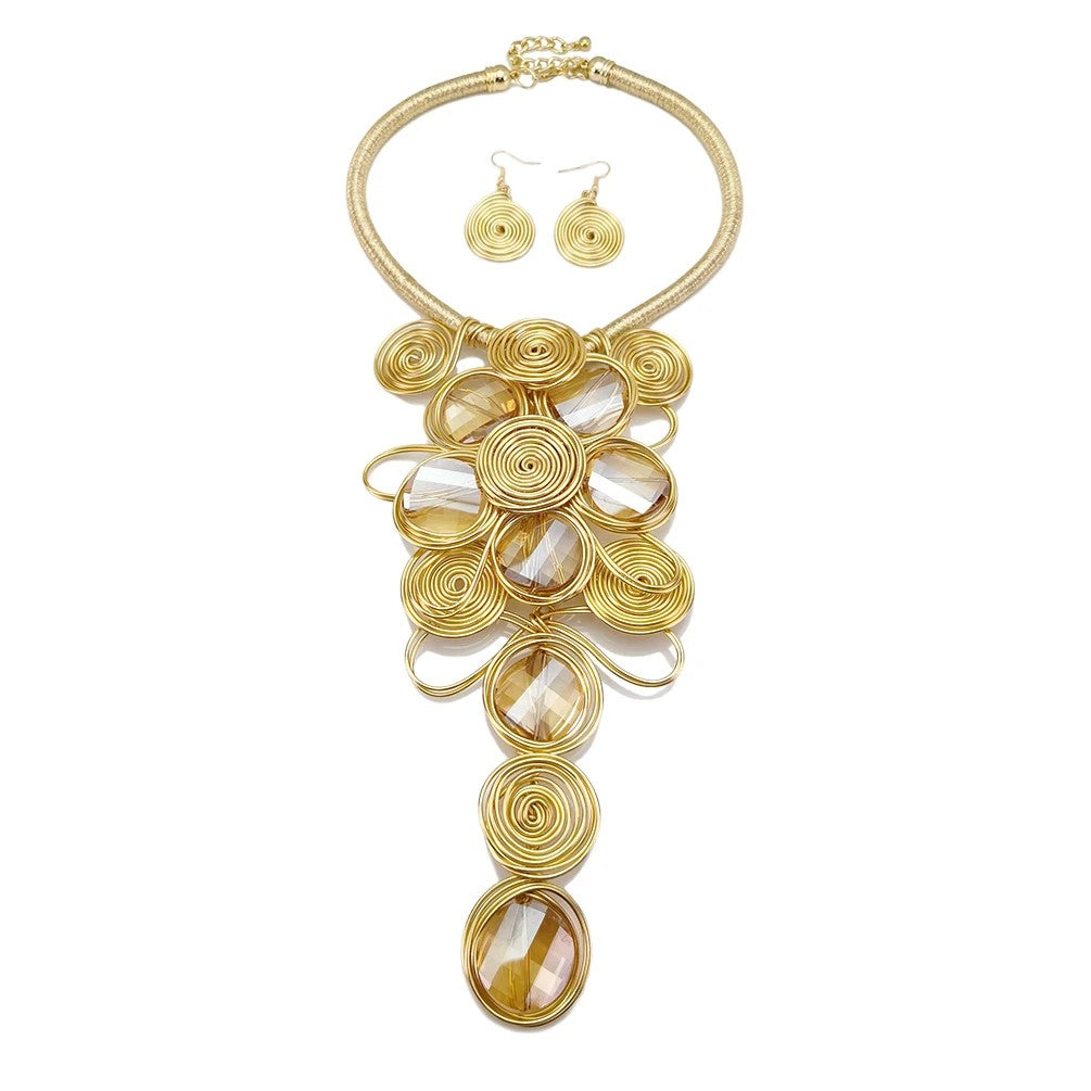 Spiral Crystal Statement Necklace Set