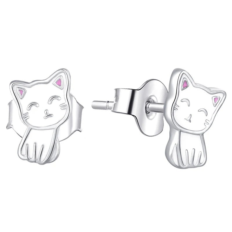 Pink Enamel Kitty Stud Earrings