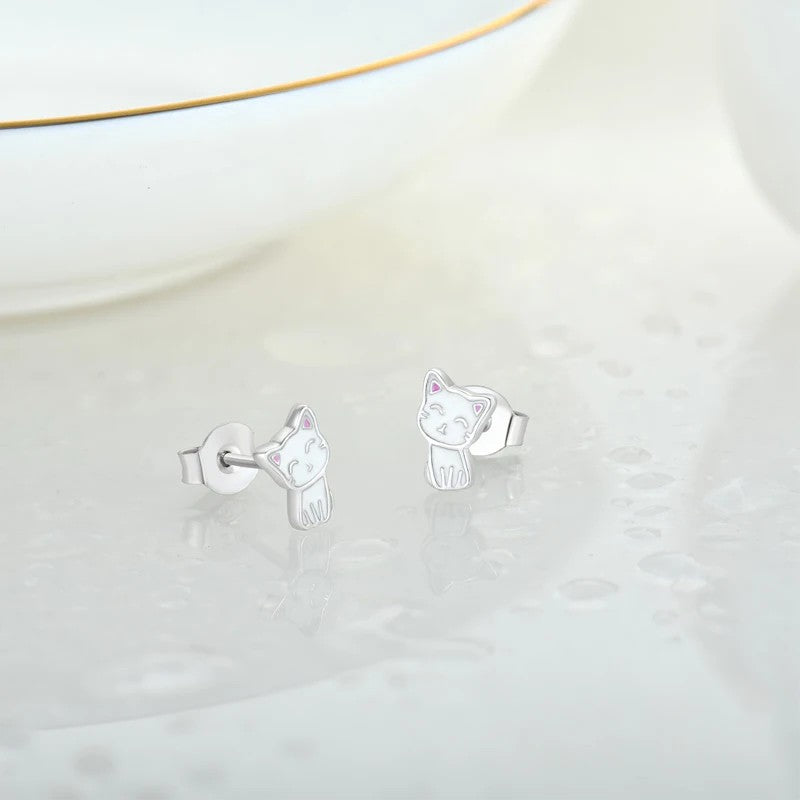 Pink Enamel Kitty Stud Earrings