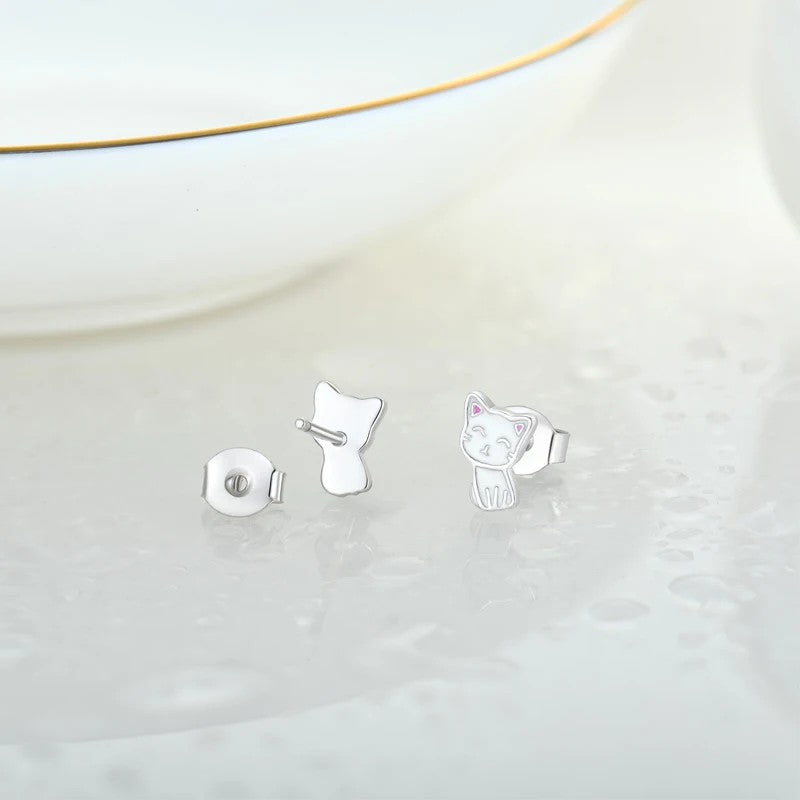 Pink Enamel Kitty Stud Earrings