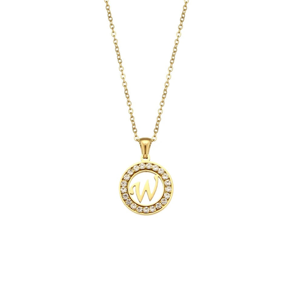 Crystal Initial Circle Necklace
