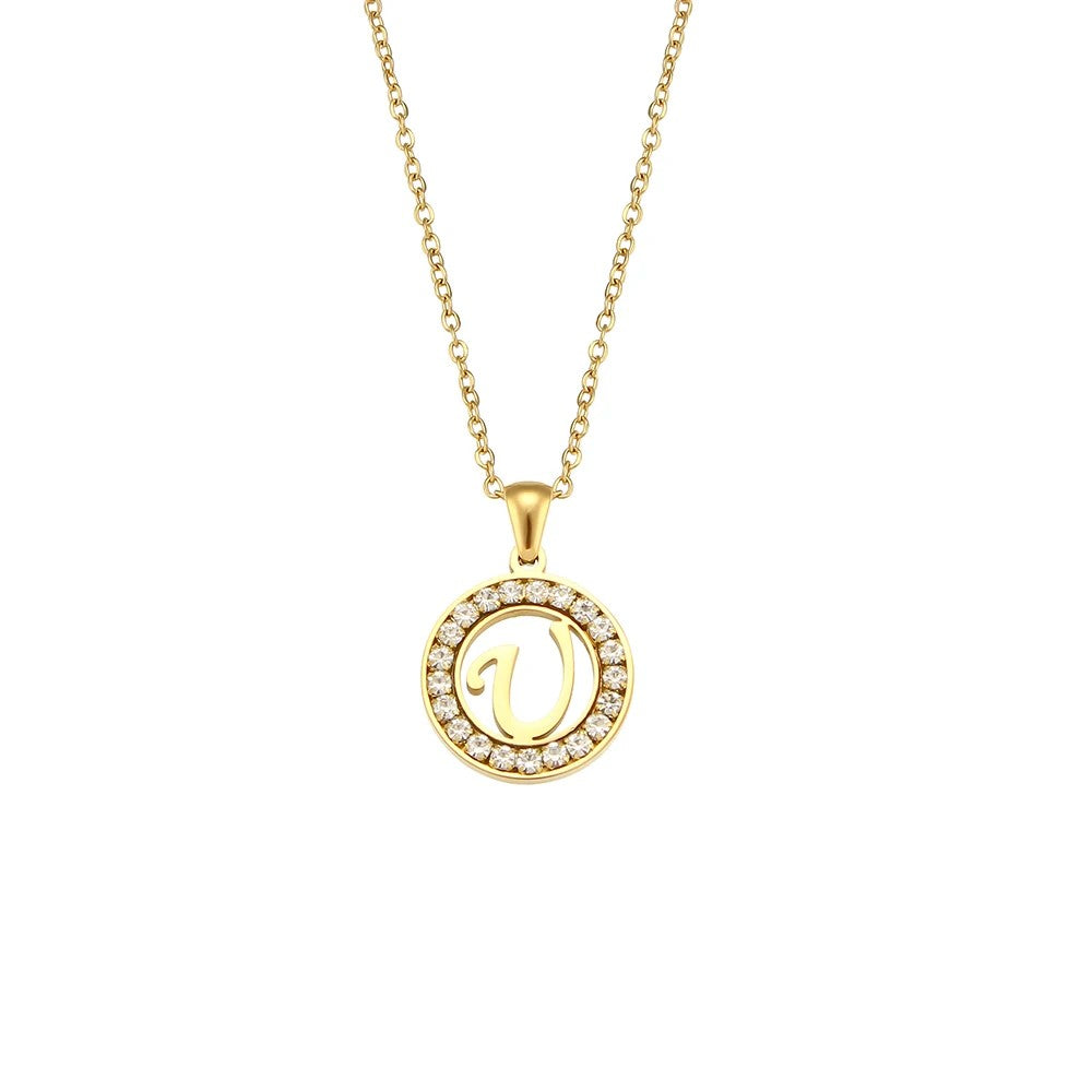 Crystal Initial Circle Necklace