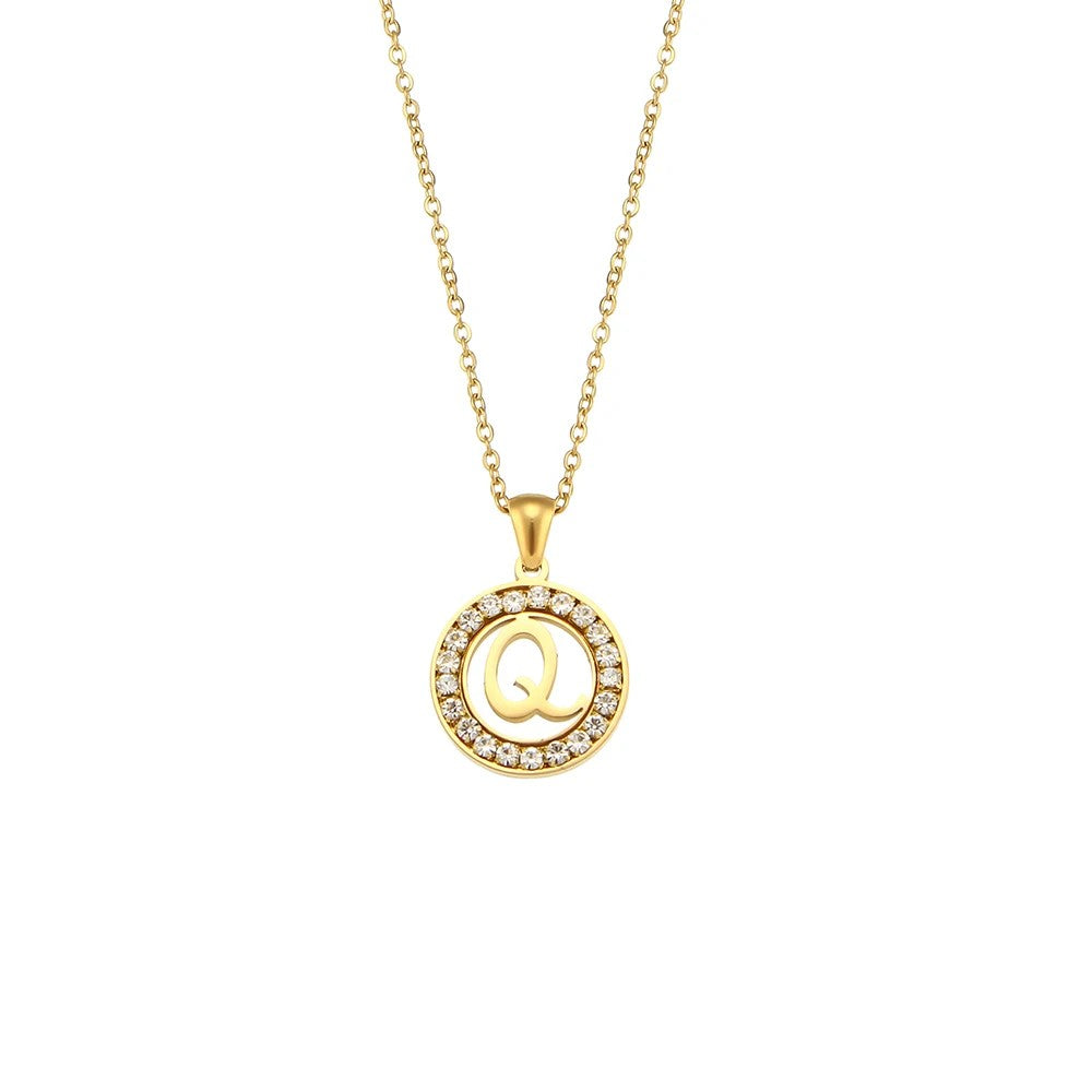 Crystal Initial Circle Necklace