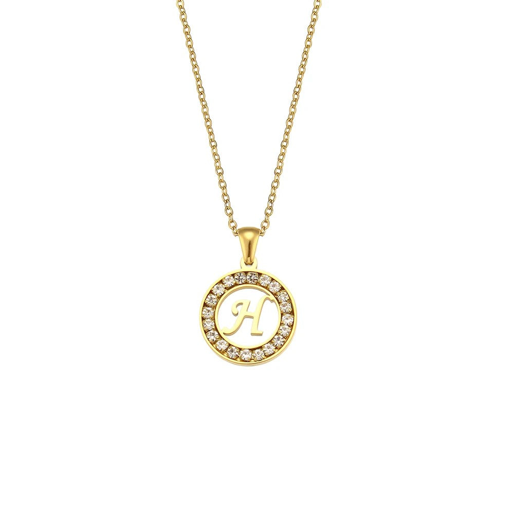 Crystal Initial Circle Necklace