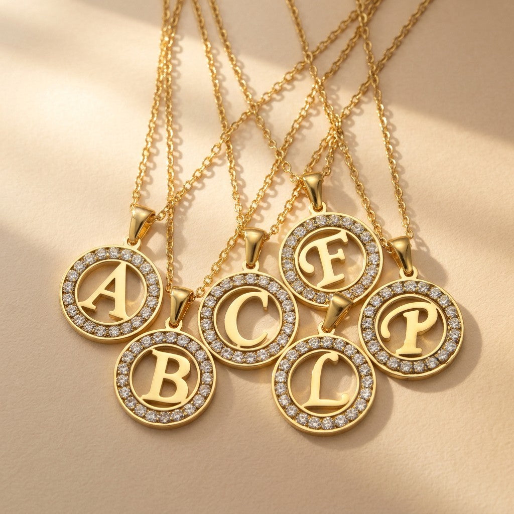Crystal Initial Circle Necklace