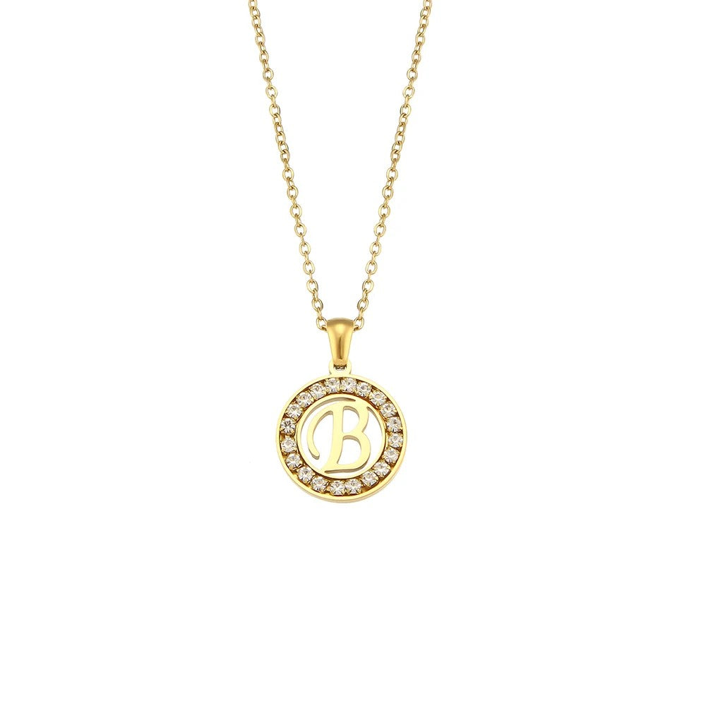Crystal Initial Circle Necklace