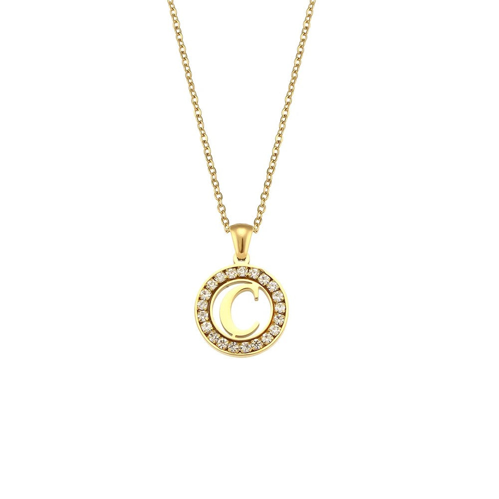 Crystal Initial Circle Necklace