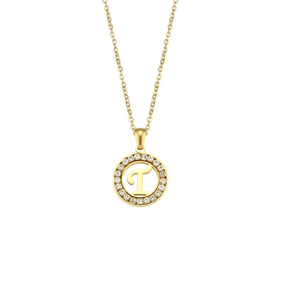 Crystal Initial Circle Necklace