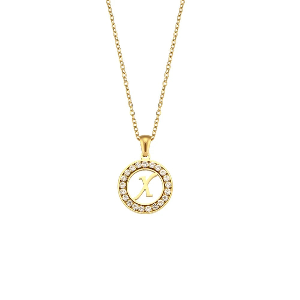 Crystal Initial Circle Necklace