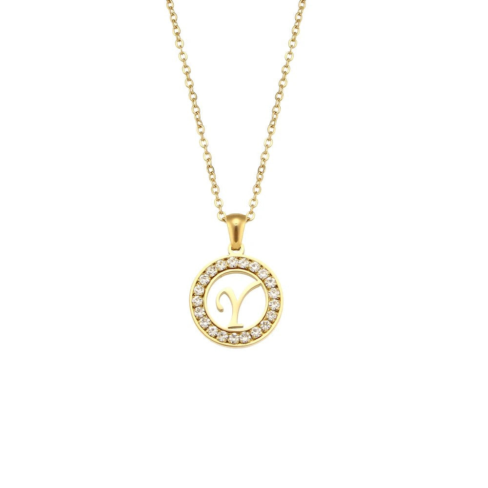 Crystal Initial Circle Necklace