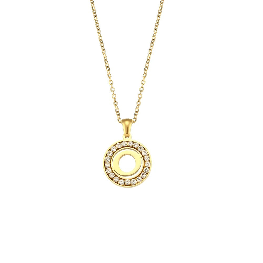 Crystal Initial Circle Necklace