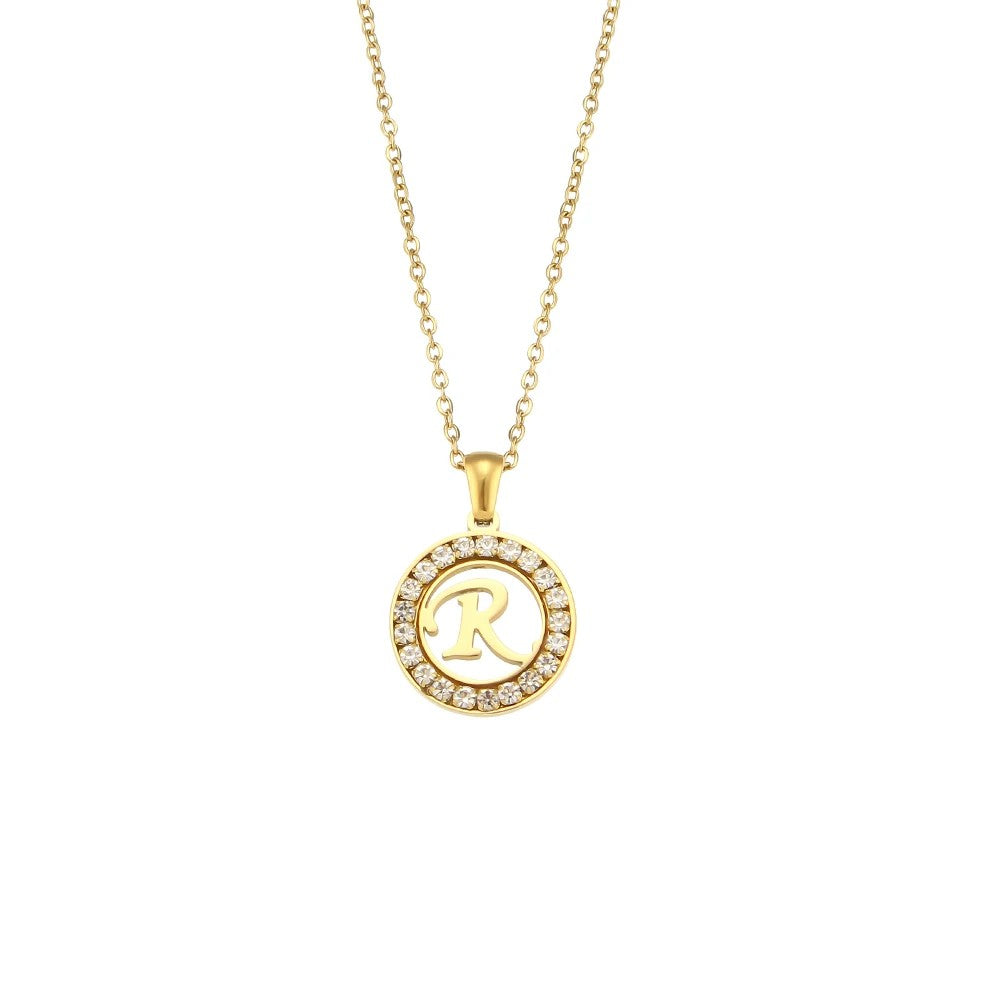 Crystal Initial Circle Necklace