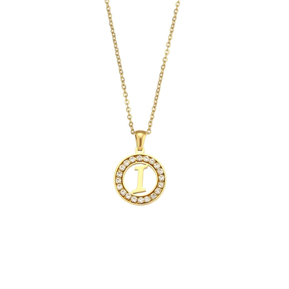 Crystal Initial Circle Necklace