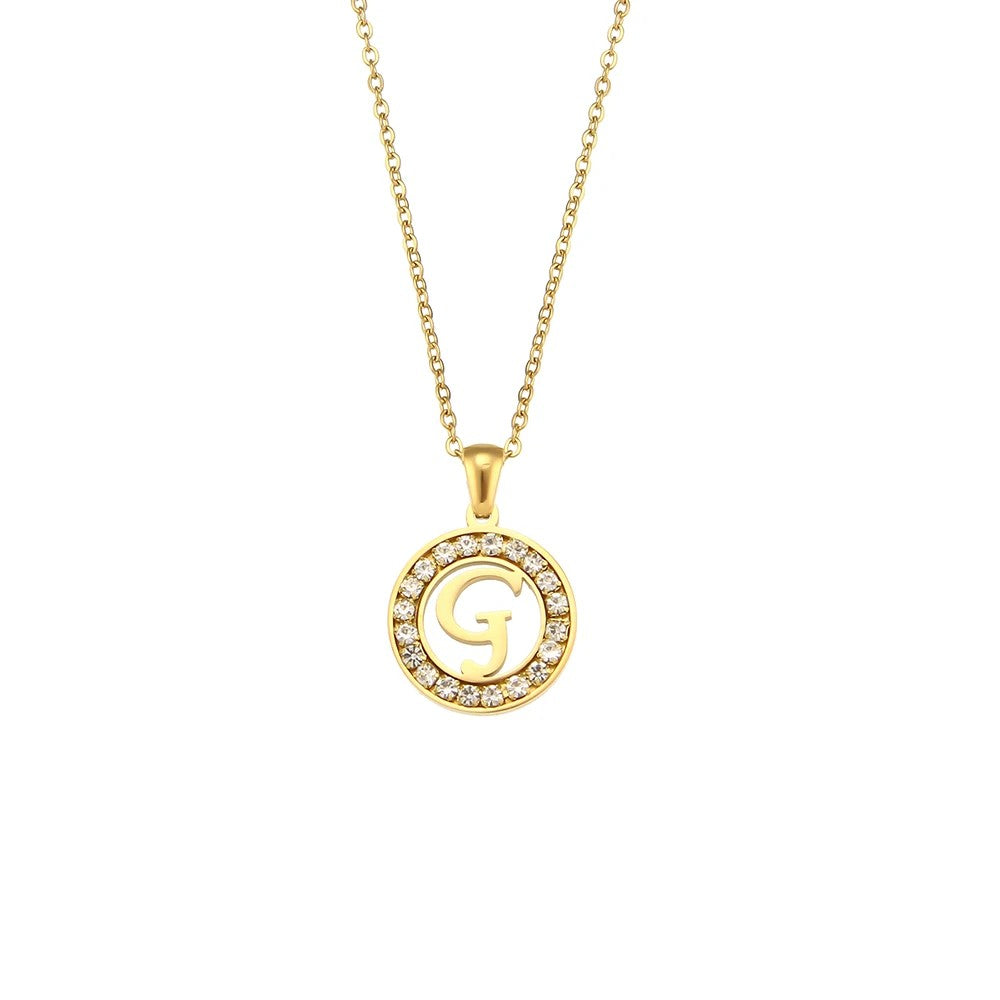 Crystal Initial Circle Necklace