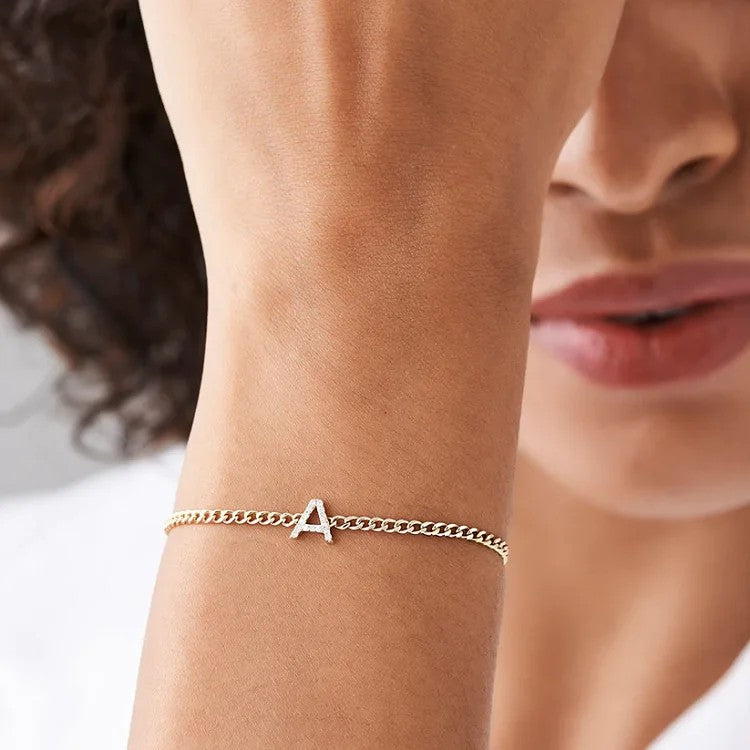 Crystal Initial A Link Bracelet