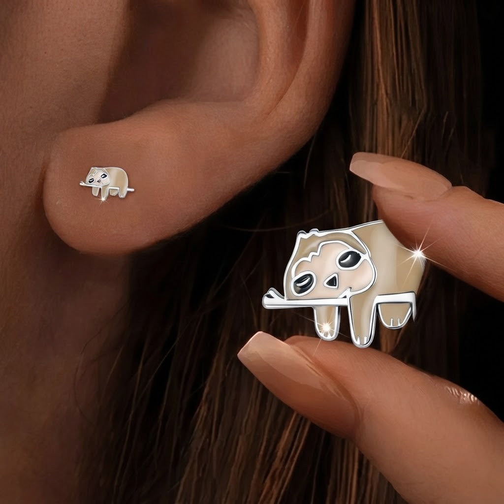 Brown Sloth Stud Earrings