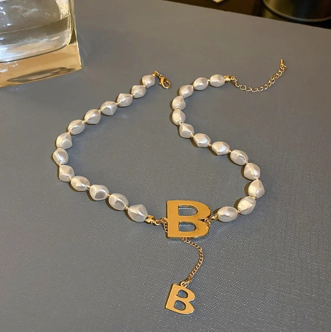 Baroque Pearl Initial B Necklace