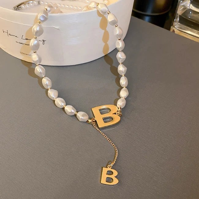 Baroque Pearl Initial B Necklace