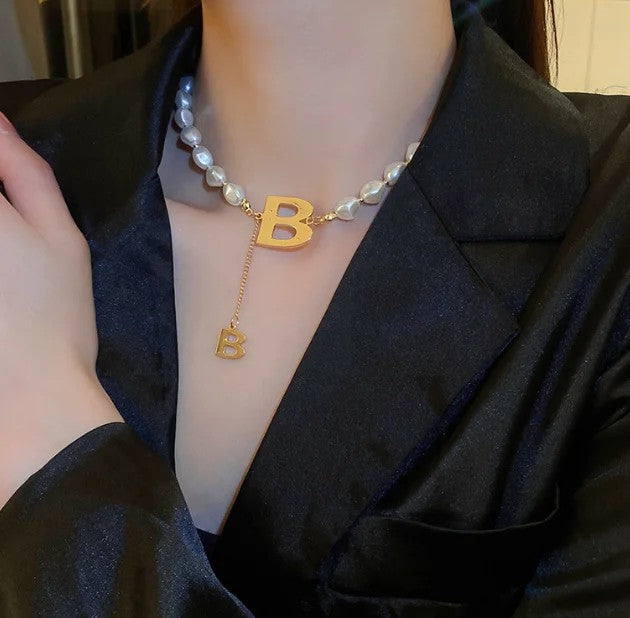 Baroque Pearl Initial B Necklace