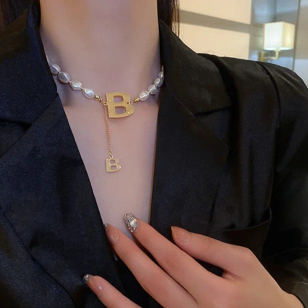Baroque Pearl Initial B Necklace