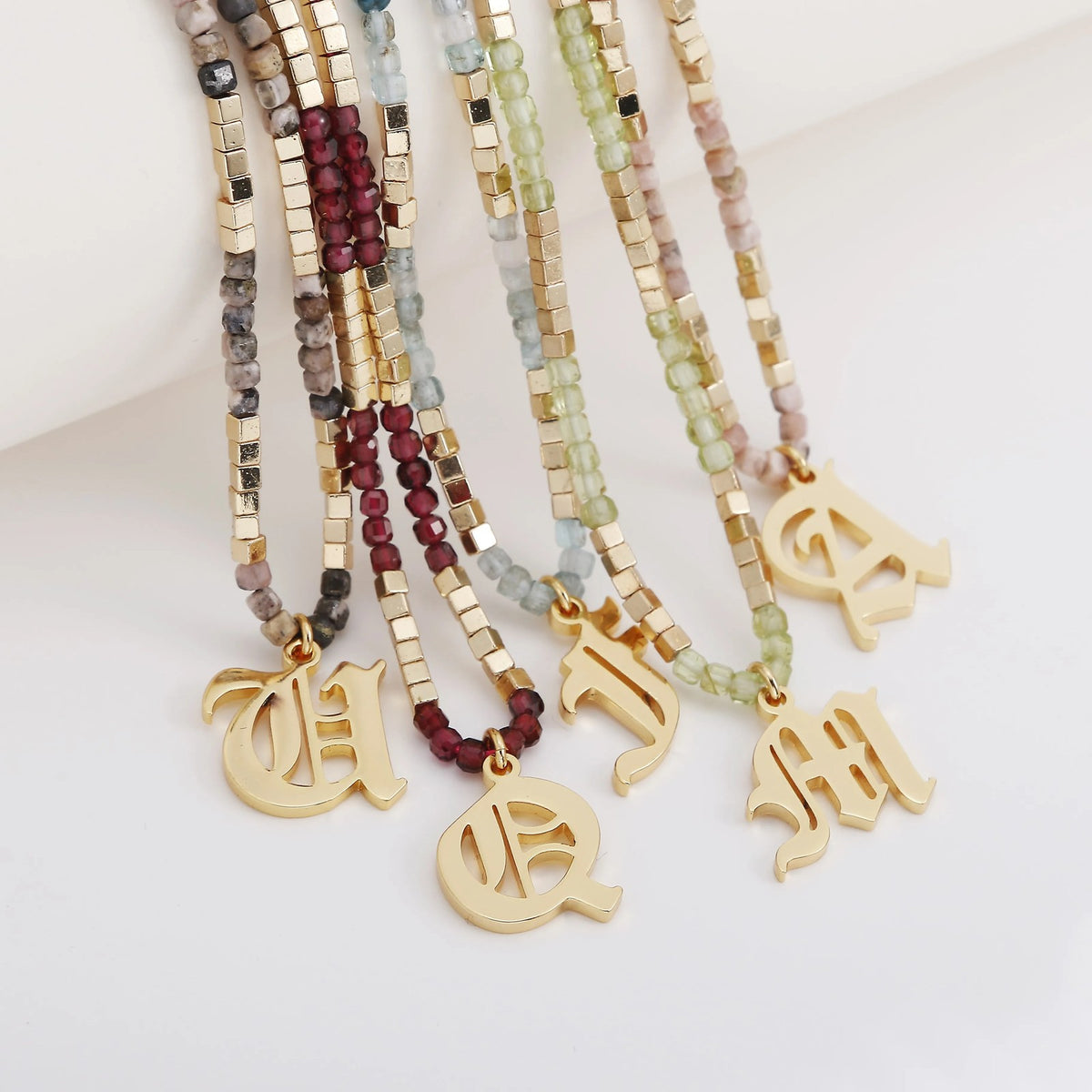Old English Initial Beaded Necklace