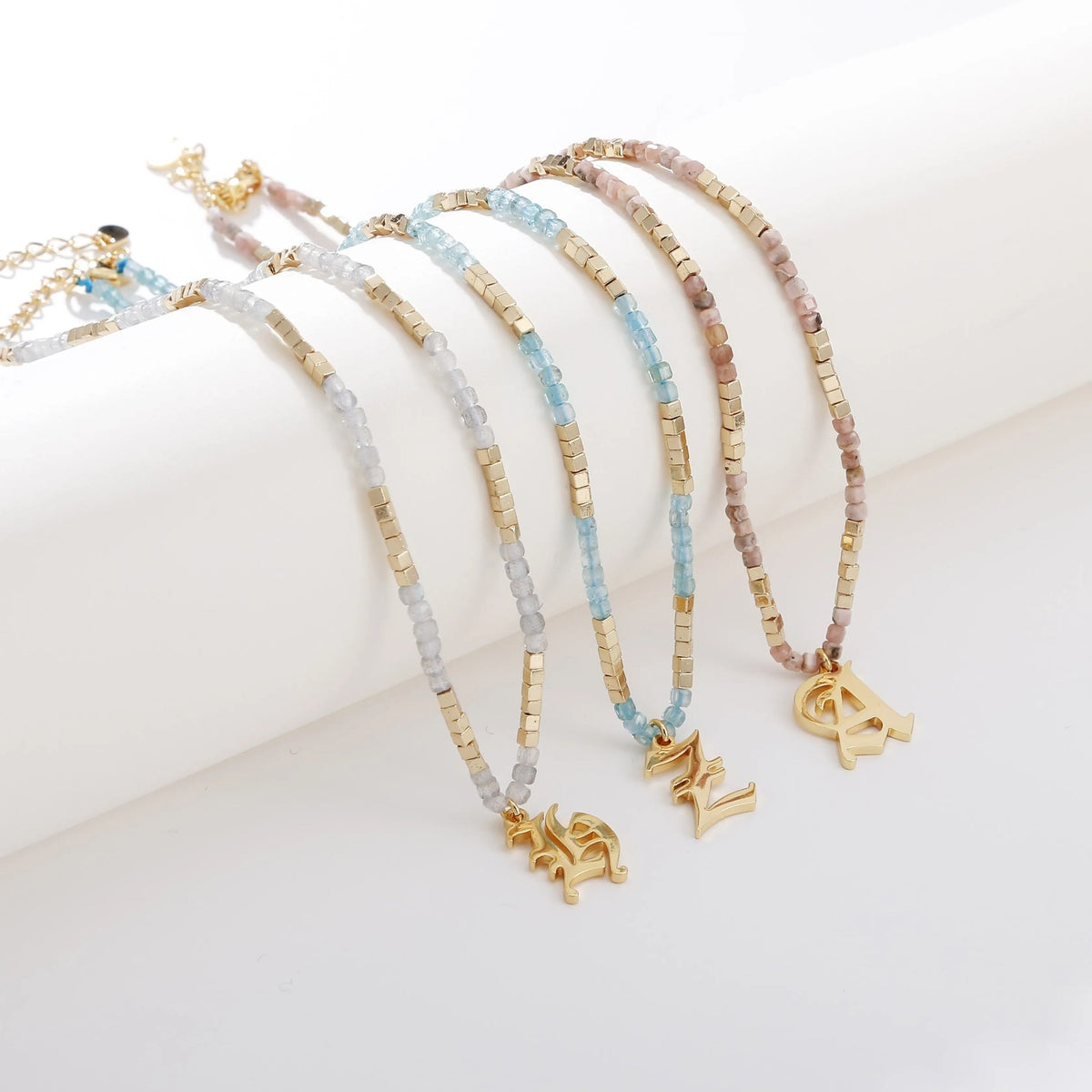 Old English Initial Beaded Necklace