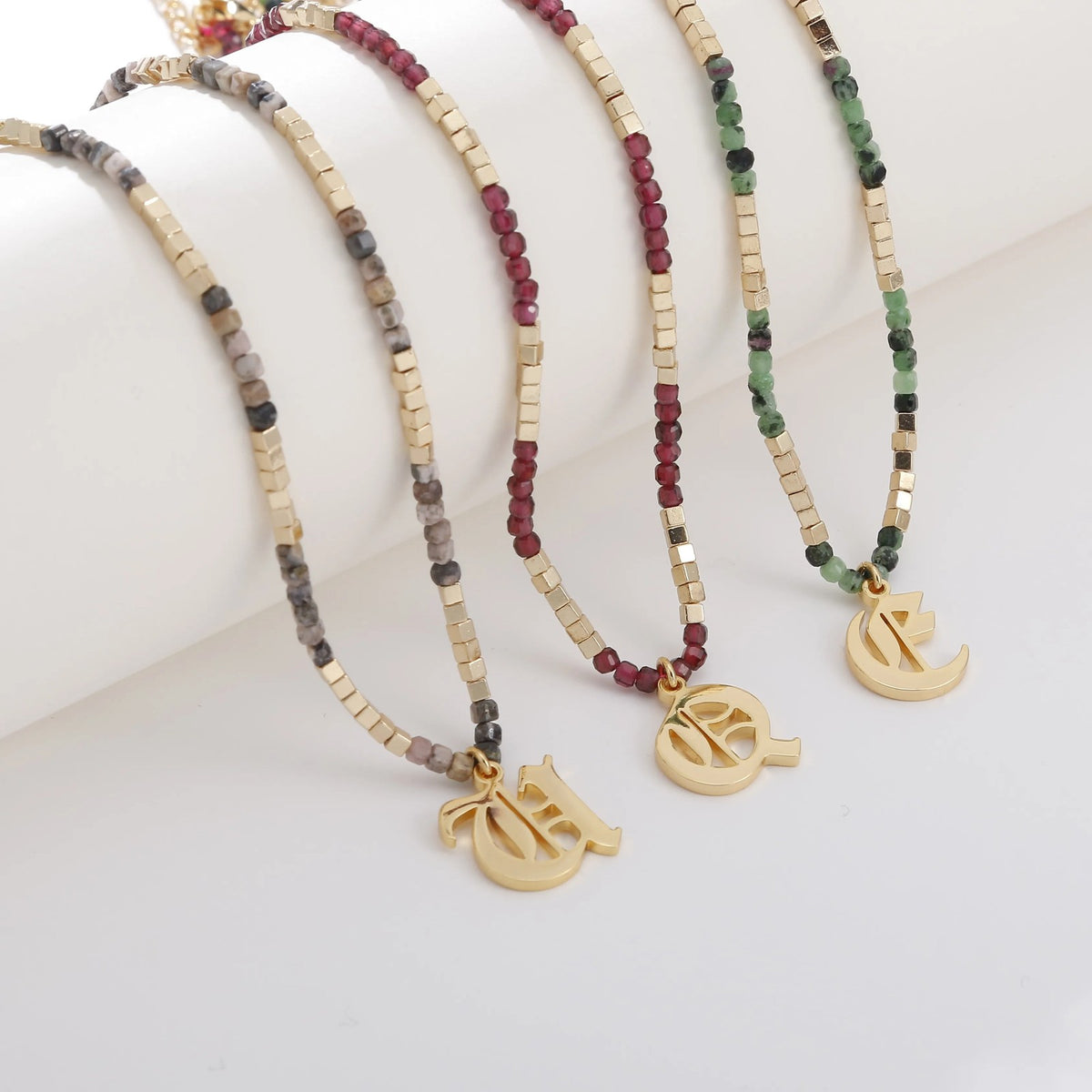 Old English Initial Beaded Necklace