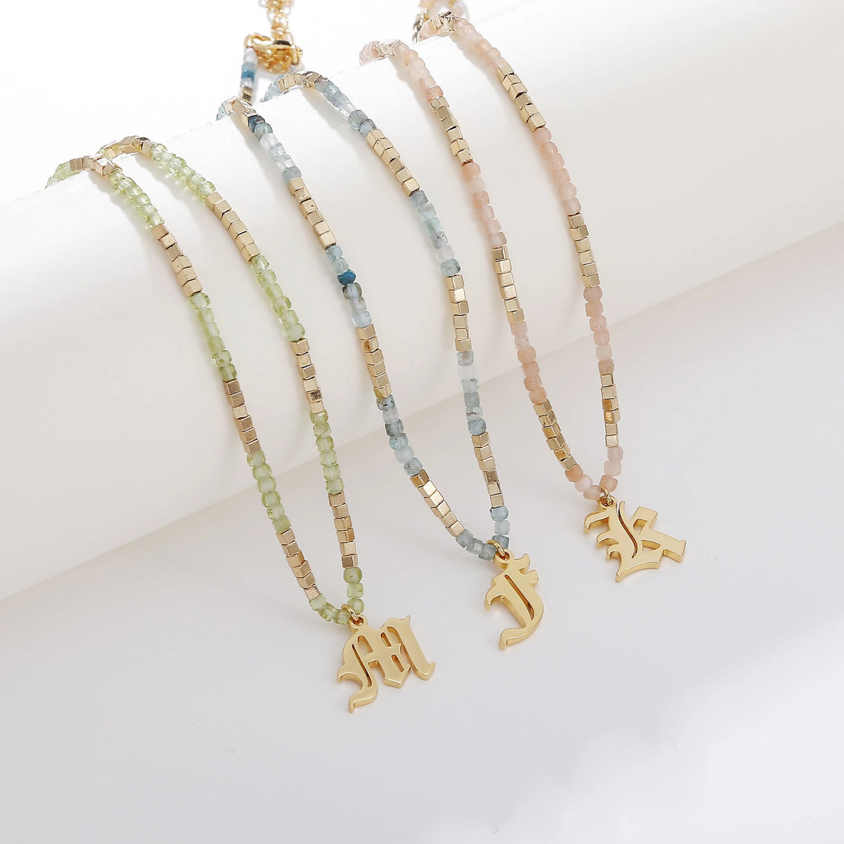 Old English Initial Beaded Necklace