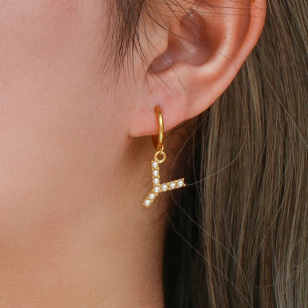 Pearl Initial Hoop Earrings