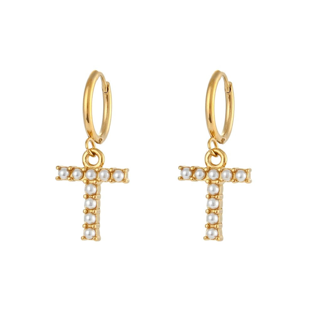Pearl Initial Hoop Earrings