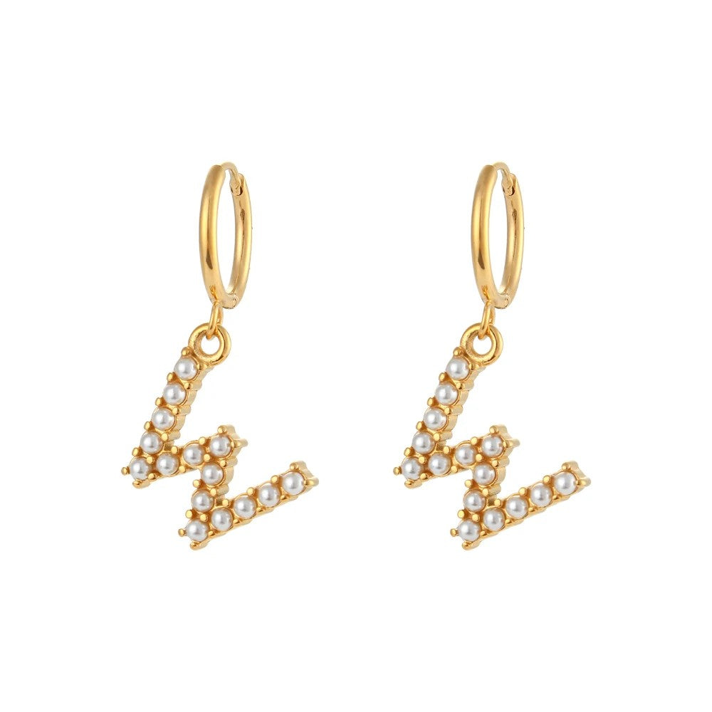 Pearl Initial Hoop Earrings