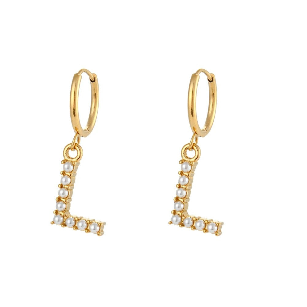 Pearl Initial Hoop Earrings