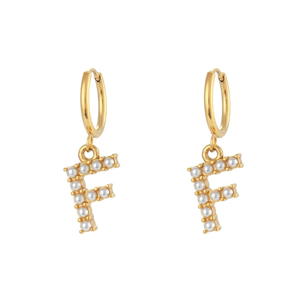 Pearl Initial Hoop Earrings