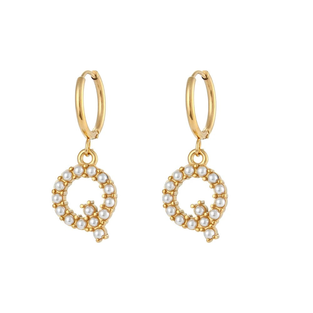 Pearl Initial Hoop Earrings