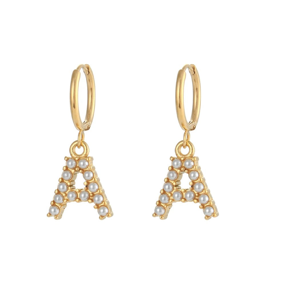 Pearl Initial Hoop Earrings