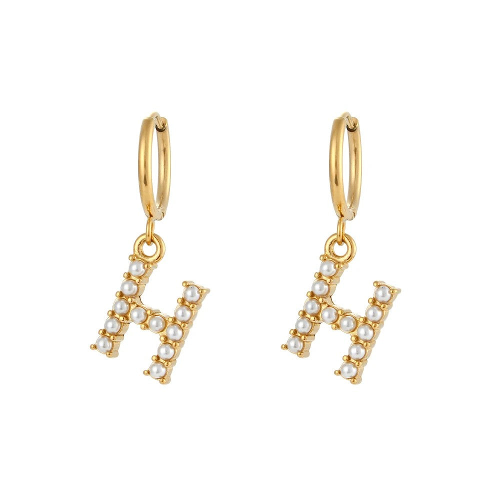 Pearl Initial Hoop Earrings