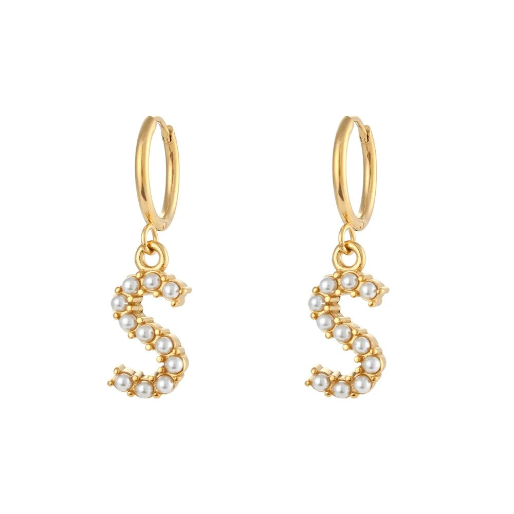 Pearl Initial Hoop Earrings